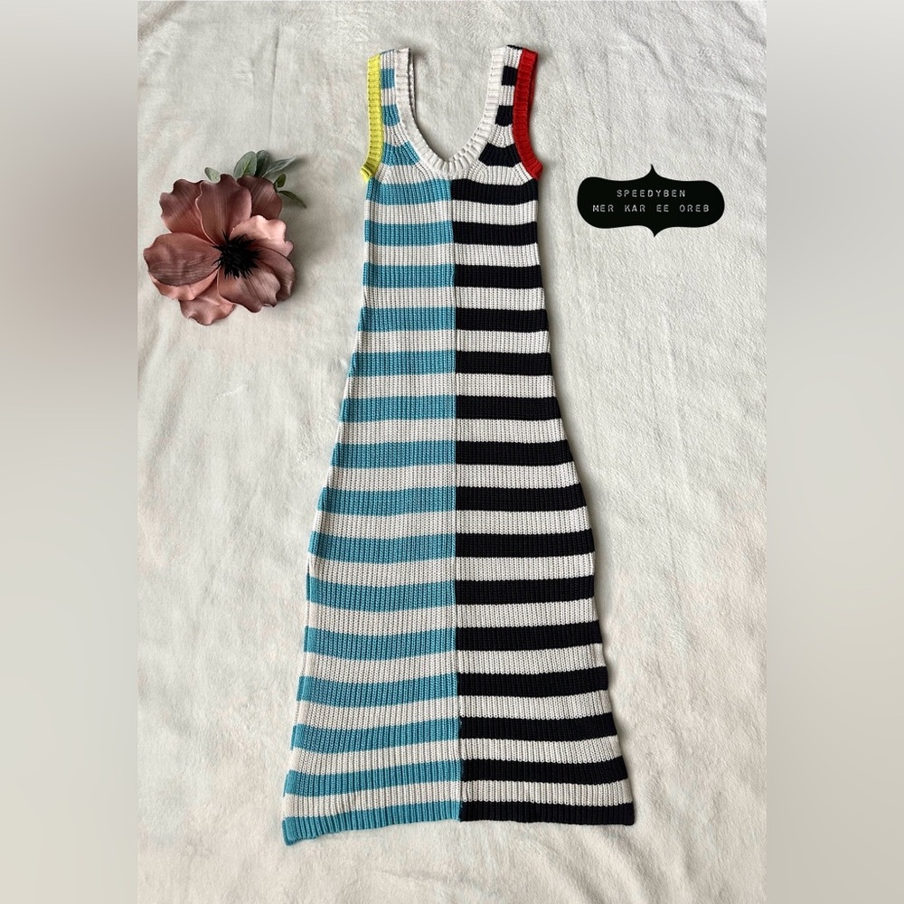 STAUD Seashore Striped Knit Dress Size Medium